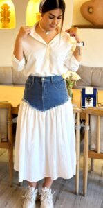 دامن وارداتی  ترک دو رنگ جین و کتان - تصویر 2