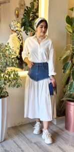 دامن وارداتی  ترک دو رنگ جین و کتان - تصویر 3