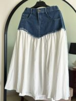 دامن وارداتی  ترک دو رنگ جین و کتان - تصویر 5